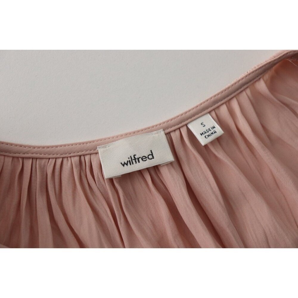 Wilfred Women Small Peach Pink Satin Pleated Sleeveless Mini Dress Stretch Waist - Picture 4 of 7